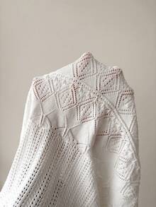 GlowEve Vestido de punto mini con manga larga, diseño de cintura calada y lazo en contraste de color para mujeres - Blanco - Ver 4