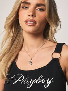 Missguided x Playboy Mặt dây chuyền hình đầu thỏ, dây chuyền trang sức độc đáo, phụ kiện quyến rũ, quà tặng sinh nhật, kỷ niệm, dịp đặc biệt, tinh tế, nhẹ nhàng để phối nhiều lớp trang sức. - Bạc - Xem 4