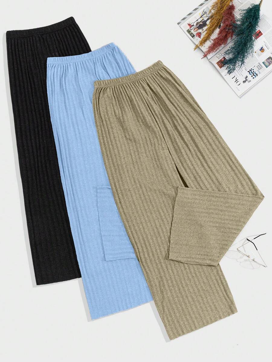 EURMUSE Plus Otton 3 Pcs Solid Knit Pant Set - Multicolor - View 1
