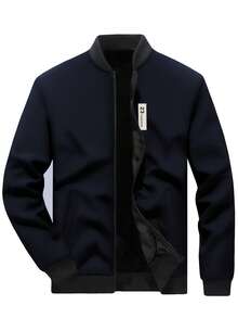 Manfinity Homme Men's Solid Color Minimalist Casual Long Sleeve Jacket - Navy Blue - View 8