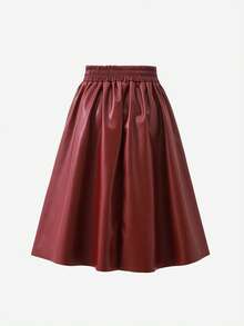 Tween Girls PU Mid-Length Skirt For Autumn And Winter, Fashionable And Elegant Commuting Skirt - Burgundy - View 2