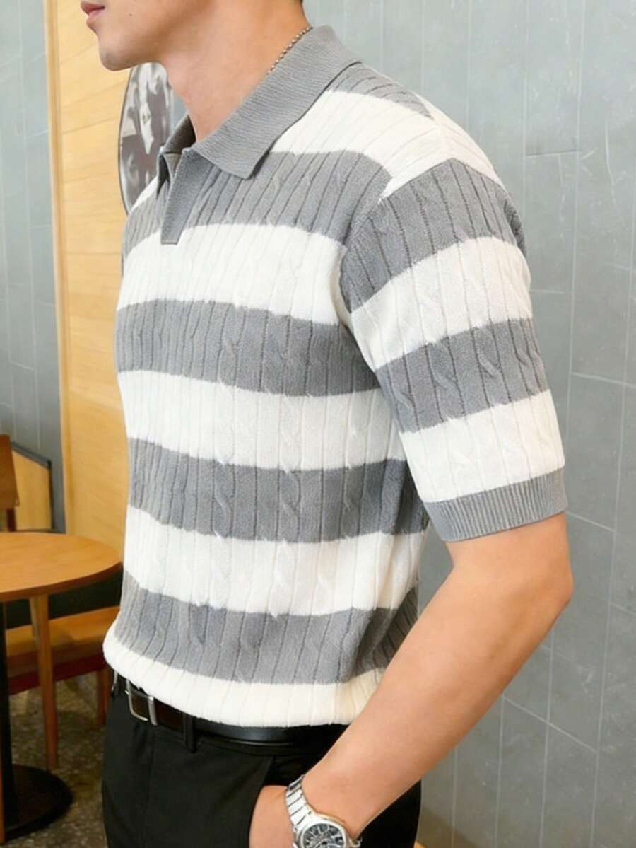 Manfinity Homme 男士撞色条纹高领毛衣 - 彩色 - 查看 1