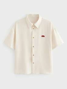 EASEVO Plus Size Men's Solid Color Loose Casual Front Button Down Shirt - Apricot - View 2