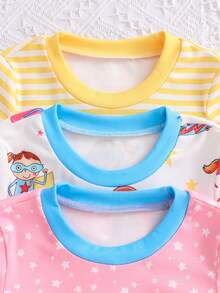 6pcs/Set Girls' Cute Cartoon Print Short Sleeve & Long Pants Knit Snug Fit Pajamas Homewear Set - Multicolor - View 4