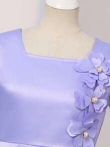 SHEIN 少女紫色3D立体花卉长裙，优雅高贵，简约时尚，尽显奢华，适合外出、聚会、旅行、度假、生日派对等场合。 - 紫色 - 查看 5