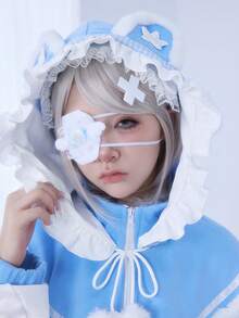 ROMWE EDITION Áo sweatshirt nữ dễ thương phối màu viền ren hình tai gấu 2D - Màu xanh lam - Xem 9