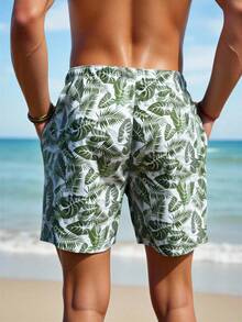 Manfinity Swimmode Men's Turtle Leaf Print Drawstring Beach Shorts - Multicolor - View 2