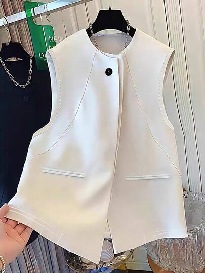 GlowEve Women's Casual Versatile Commuting Solid Color Sleeveless Regular Jacket