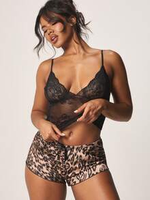 MISSGUIDED Leopard Print Satin Pajama Set With Robe And Matching Shorts Sleepwear Loungewear - Brown - View 3