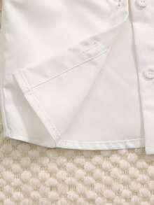 2pcs Baby Boy White Summer Casual Family Matching Colorblock Print Short Sleeve Woven Shirt,Loose Shorts Set,Toddler Linen Outfit For Holiday Wear - Khaki - View 5