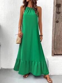 Breezaya 度假休闲摩登休闲露背蝴蝶结裹身连衣裙 - 綠色 - 查看 6