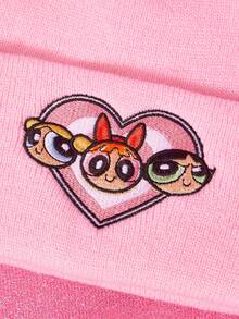 THE POWERPUFF GIRLS X SHEIN 1pc Knitted Beanie Hat With Cartoon Embroidery, Fashionable Street Riding Gift Choice - A - View 3