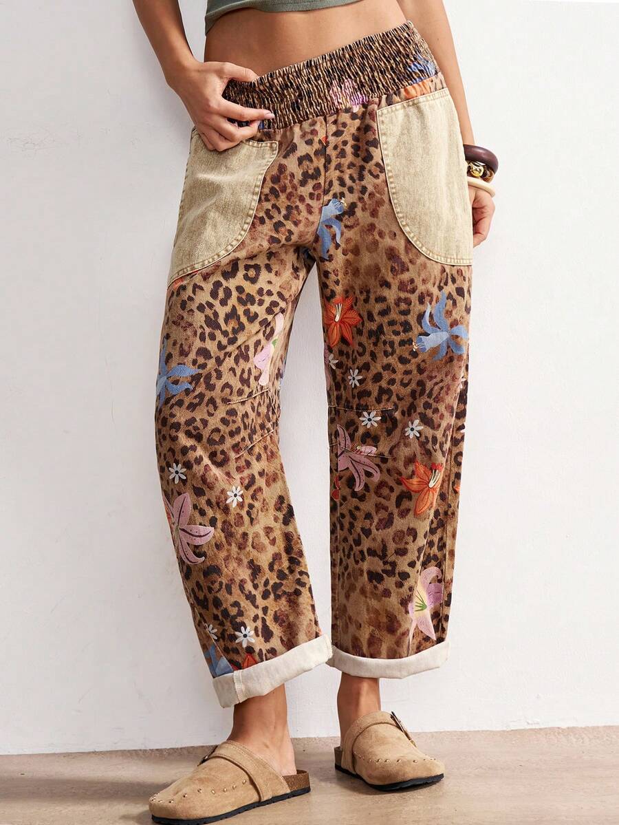 Bohemela 休闲豹纹宽松女裤，适合度假穿着 - 彩色 - 查看 1