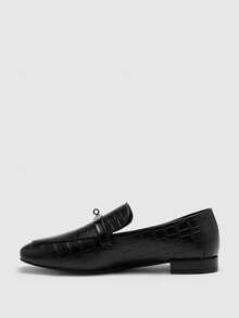 CUCCOO BIZCHIC Damen Quadratische Zehenkappe Flacher Absatz Neue Schwarz Geprägte Bequeme Vielseitige Slip-On Loafer, Schwarze Lässig Flache Schuhe, Leicht für den Arbeitsweg - Schwarz - Übersicht 3