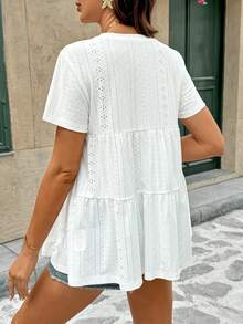 SHEIN 孕妇装 孕妇上衣 孕妇装 度假休闲甜美白色纹理哺乳T恤 夏季女装，度假女装，孕妇镂空刺绣休闲荷叶边哺乳上衣 白色镂空上衣 镂空衬衫 白色休闲上衣 白色夏季上衣 夏季白色上衣 女士镂空上衣，白色针织纹理宽松哺乳T恤 镂空上衣 女士花卉镂空上衣 - 白色 - 查看 5