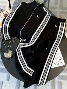 Franclia Fitted Stand Collar Cardigan + Casual Slant Pocket Pants