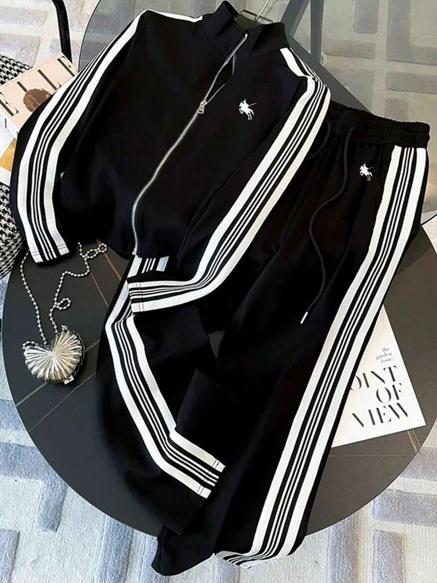 Franclia Fitted Stand Collar Cardigan + Casual Slant Pocket Pants