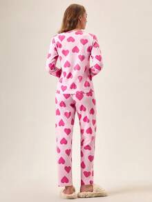 EURMUSE Women Cotton 2 Pcs Heart Pattern Homewear Cute Pajama Set - Pink - View 2