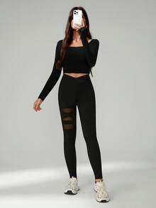 SHEIN Tall Mesh Contrast High Waist Slim Fit Leggings