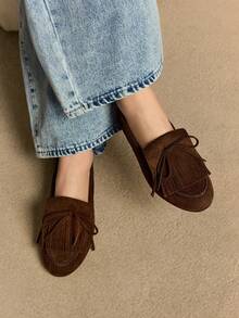 Rosivie 女式休闲平底一脚蹬流苏蝴蝶结设计鞋