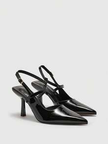 CUCCOO BIZCHIC Women's Pointed Toe Buckle Design Fashionable High Heels, Versatile For Daily Wear Valentine's Day - Black - View 7