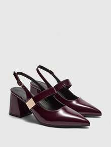 CUCCOO BIZCHIC 女士时尚杏色金属搭扣装饰粗跟鞋，经典简约设计，适合通勤、约会、派对、度假、婚礼等场合。 - 玫瑰紅 - 查看 7