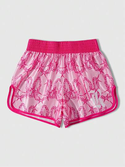 ROMWE MEN Pantalones cortos de boxeo casuales y holgados con cintura elástica y estampado de espinas para hombres