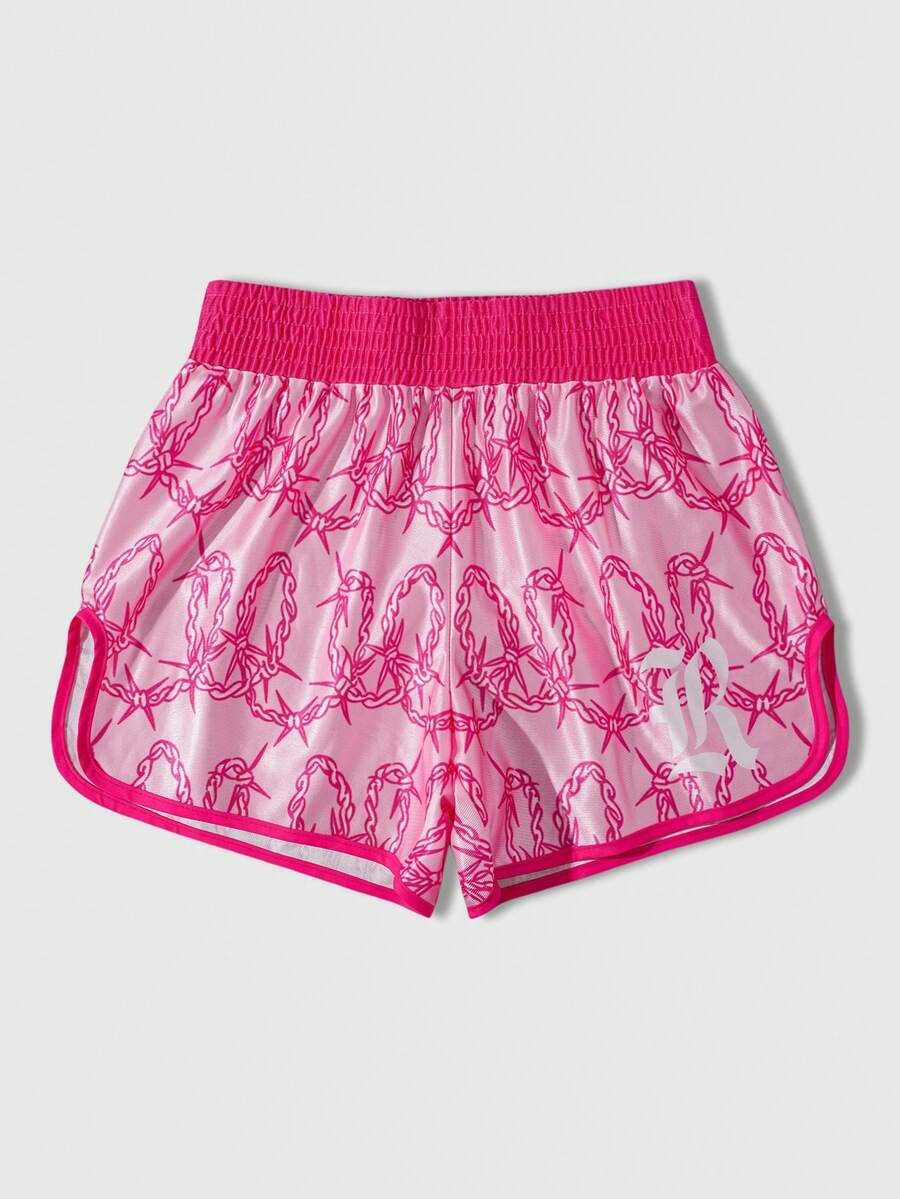 ROMWE MEN Street Life Men's Thorn Print Elastic Waist Loose Casual Boxing Shorts - Pink - View 1