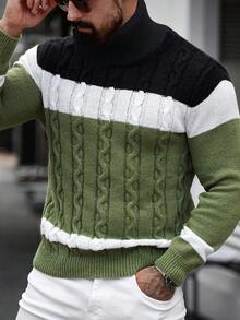 Manfinity Homme Men's Casual Colorblock Patchwork Sweater, Autumn/Winter - Multicolor - View 3