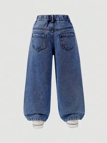 Girls/Toddlers Fashion Snowflake Washed Distressed Embroidered Flare Pants - Royal Blue - View 2