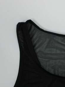 WENEZON Men's Sheer Mesh Sleeveless Shapewear Top - Black - View 6