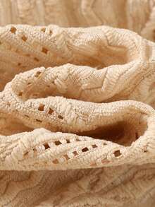 LMoss Kids 两件套男女宝宝休闲百搭白色纯色镂空针织柔软圆领短袖开衫上衣搭配撞色卡其色束口舒适短裤，适合春夏穿着 - 杏色 - 查看 5