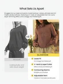 GLOWMODE Modal Get Comfy Ultra-Soft Smooth Loose Fit Contour Seams Adjustable Hem Zipper Pockets Half-Zip Pullover Daily Casual Wear Fall Winter - Warm Clay - View 2
