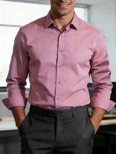 Manfinity Mode Men's Fuchsia Long Sleeve Casual Business Shirt Men Dress Shirt Elegant Men Shirt Men Fashion Shirt Luxury Mens Dress Shirt