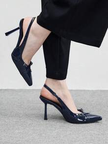 CUCCOO BIZCHIC 女士鞋后跟提拉带蓝色交叉绑带装饰通勤多功能高跟鞋 - 藍色 - 查看 3