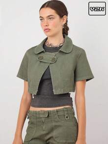 COUREZ 短袖露脐宽松牛仔上衣/Y2K风外出可爱春季性感上衣 - 綠色 - 查看 1