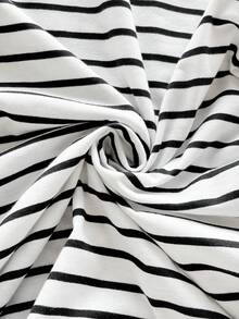 Elaquor 大码女式条纹长袖T恤，休闲女士服装，法式蕾丝边T恤 - 黑與白 - 查看 3