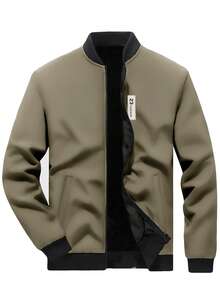 Manfinity Homme 男士贴花棒球领拉链休闲长袖夹克