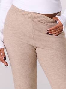 MUSERA 加大码纯色喇叭针织裤 - 卡其色 - 查看 5