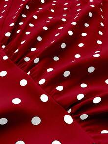 Rustia Gaun Mini A-Line Seksi Bermotif Polkadot Model Halter Tie untuk Wanita Ukuran Plus - Merah - View 8