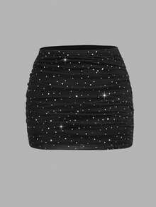 SHEIN EZwear 2件套女士纯色百褶休闲/约会迷你裙套装 - 黑與白 - 查看 6
