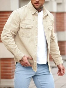 Manfinity Homme Chaqueta vaquera casual de corte slim en color verde militar para hombres - Caqui - Ver 3