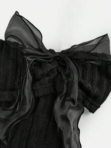 Girlism 少女露肩蝴蝶结长袖T恤裙，返校穿搭，可爱校园上衣，黑色上衣，秋季上衣，情人节学院风上衣，夏季穿搭，派对和节日休闲连衣裙，春夏款 - 黑色 - 查看 3