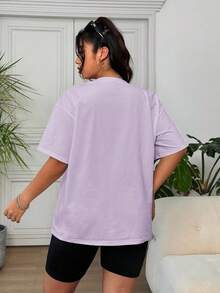 Solflare Plus Size Cherry Embroidery Casual Short Sleeve T-Shirt, Lavender, Summer Tops - Mauve Purple - View 2