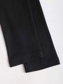 Sweetra 女士万圣节、感恩节、新年、派对、通勤、日常、旅行、度假适用黑色紧身蕾丝蝴蝶结设计弹力T恤 - 黑色 - 查看 6