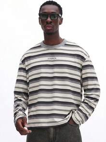 SUMWON Horizontal Striped Long Sleeve Crew Neck Tee Regular Fit Jersey Casual Everyday Wear Fall Winter Layering Basic - Multicolor - View 5