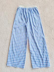 GlowEve 蓝白格纹宽松阔腿裤，显瘦 - 藍白色 - 查看 2