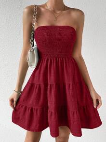 Chiquease Sleeveless Ruffle Hem Tube Dress - Burgundy - View 4