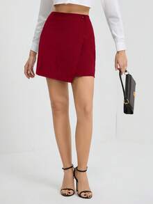 SHEIN Tall 女款低腰黑色裙子，適合夏季，紅色裙子、酒紅色裙子、波爾多紅裙子、紅色裙褲，適合高個子女性 - 酒紅色 - 查看 3