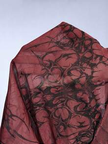 ROMWE Grunge Punk Spring Y3K Cybersigilism Print Mesh Sheer Fitted Top - Red - View 7
